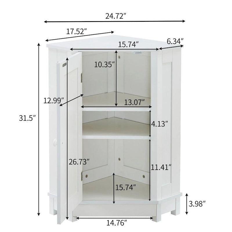 Bathroom Cabinet Triangle Corner Storage Cabinet with Shelf Modern Style - 17.5 L x 17.5 W x 31.4 H