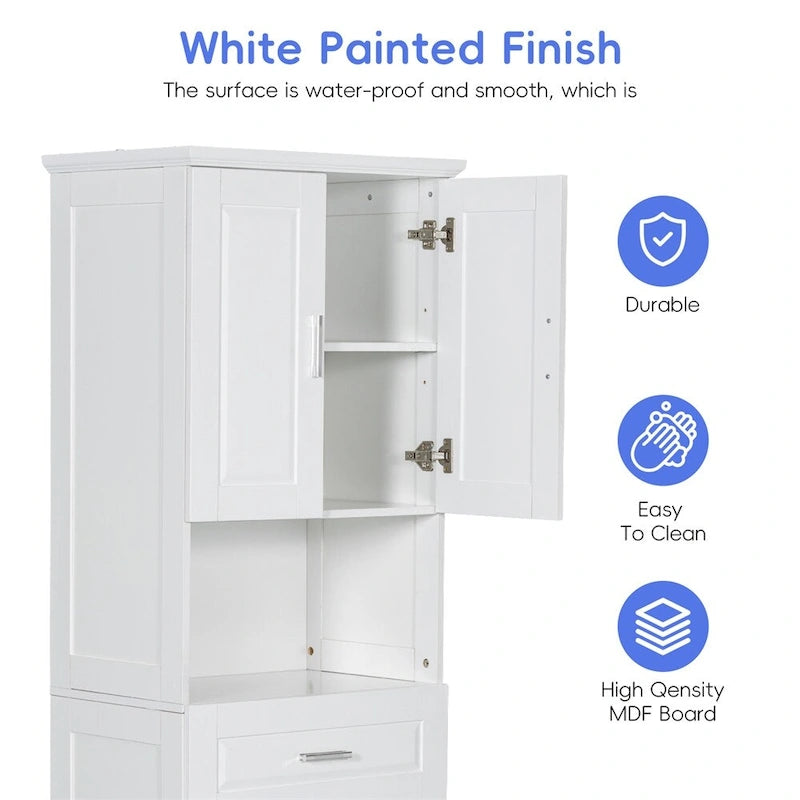 Tall Bathroom Cabinet with Laundry Basket,Large Storage Space