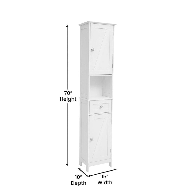 Farmhouse Freestanding Linen Tower with Shelves, Drawer, and Doors