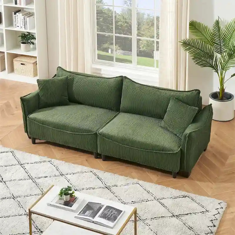 Corduroy Fabric Sofa with 2 Pillows and Legs