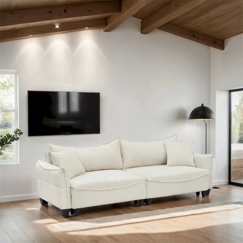 Corduroy Fabric Sofa with 2 Pillows and Legs