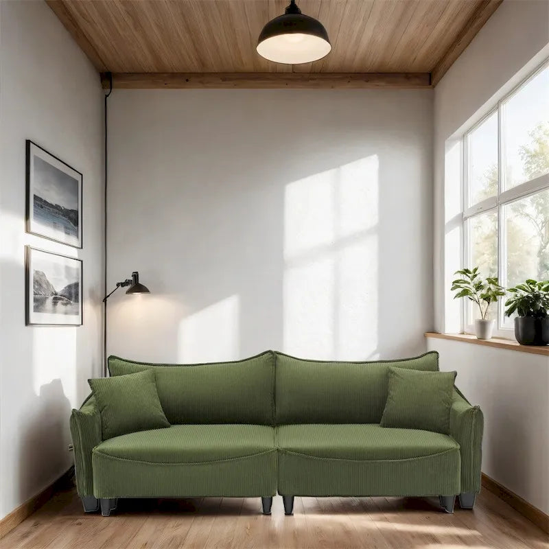 Corduroy Fabric Sofa with 2 Pillows and Legs