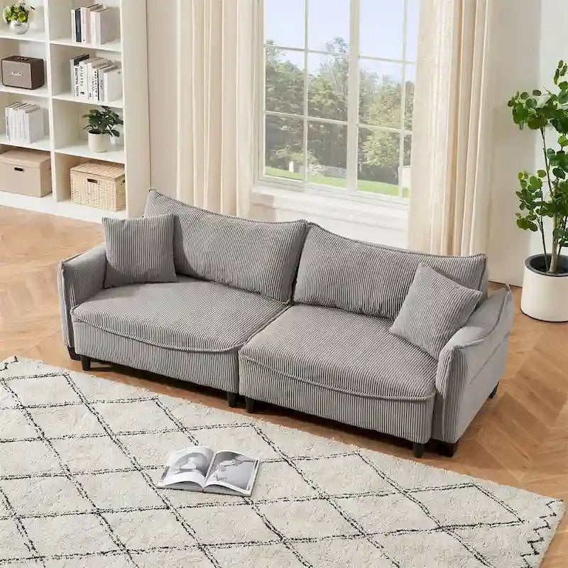 Corduroy Fabric Sofa with 2 Pillows and Legs